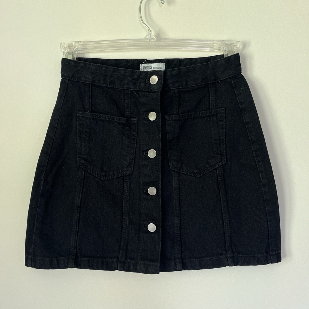 Zara Black Denim Button-Front Skirt
